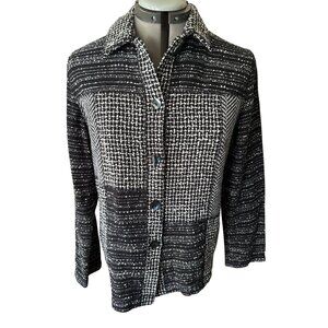 Chicos Design Black & White Button-Up Tweed Jacket Size 0 (Small) Classic Office
